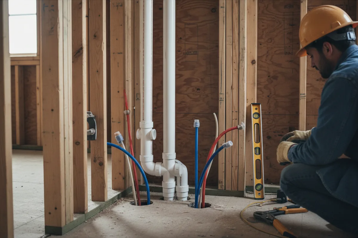 Drain and supply rough-in during Leak Detection in Harwick